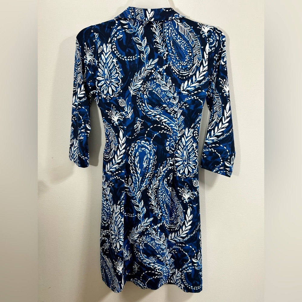 Talbots Women’s Leaf & Paisley Blue White Midi Dress 3/4 Length Sleeves Size S - Picture 3 of 10